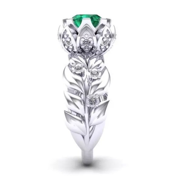 Handmade Round Green Emerald 925 Silver Ring for Women, FB16FA1025 - Picture 1 of 7